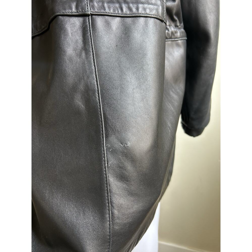 Vintage Worthington Lambskin Leather Parka Women M Raccoon Fur Hood Black Y2K - Picture 8 of 16